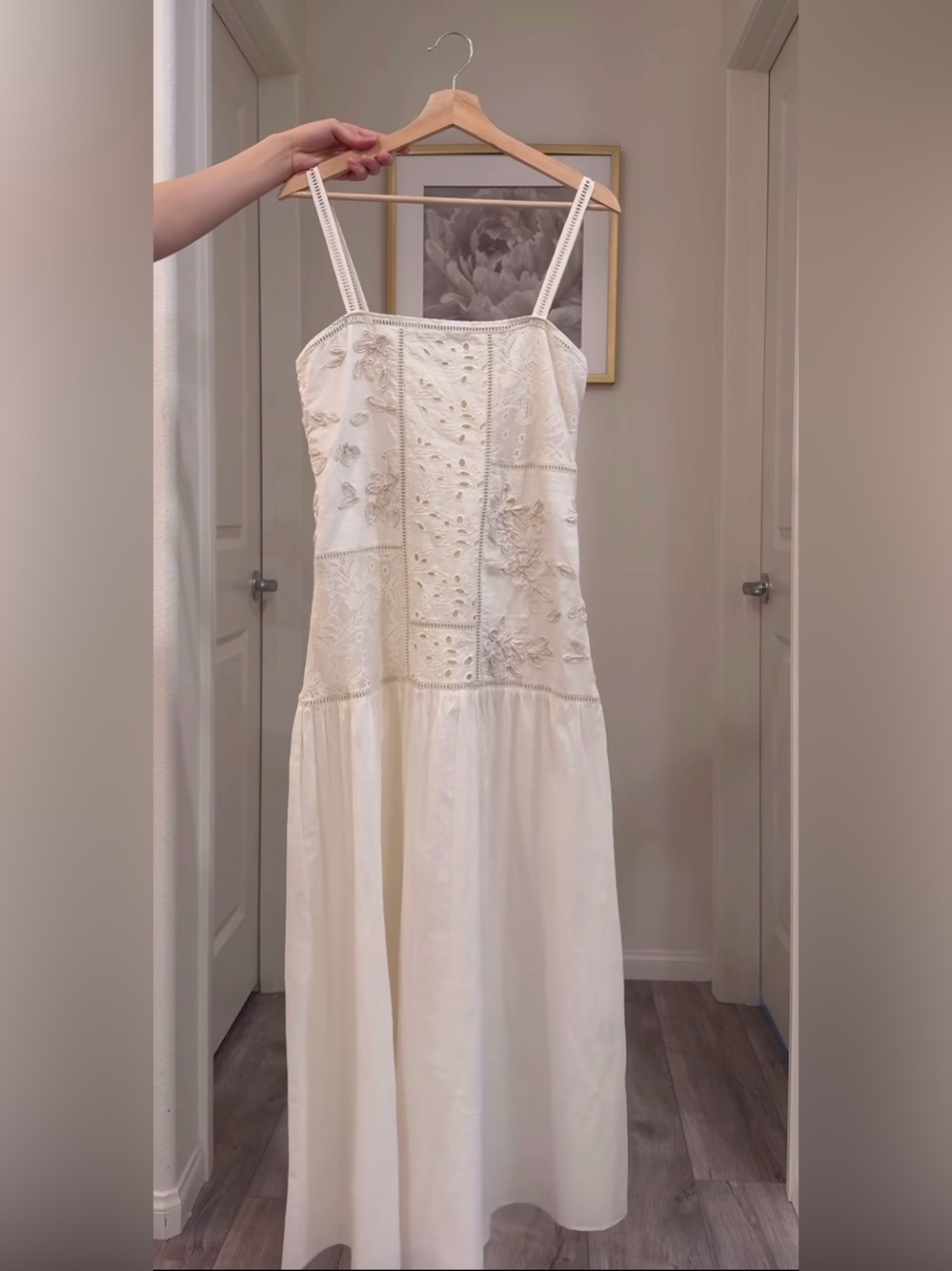 Zara Cream Embroidered Midi Dress